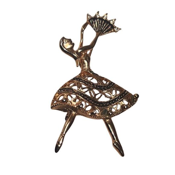 Vintage Damascene Filigree Ballet Dancer Brooch Pin - Picture 2 of 9